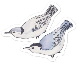 White Breasted Nuthatch bird decal -  Watercolor Bird Art - Bird Sticker - Cute Animal Decal