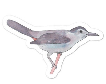 Gray Catbird Sticker: Watercolor Bird Art, Wildlife Decal