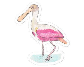 Roseate Spoonbill-klistermärke: Akvarell fågelkonstdekal