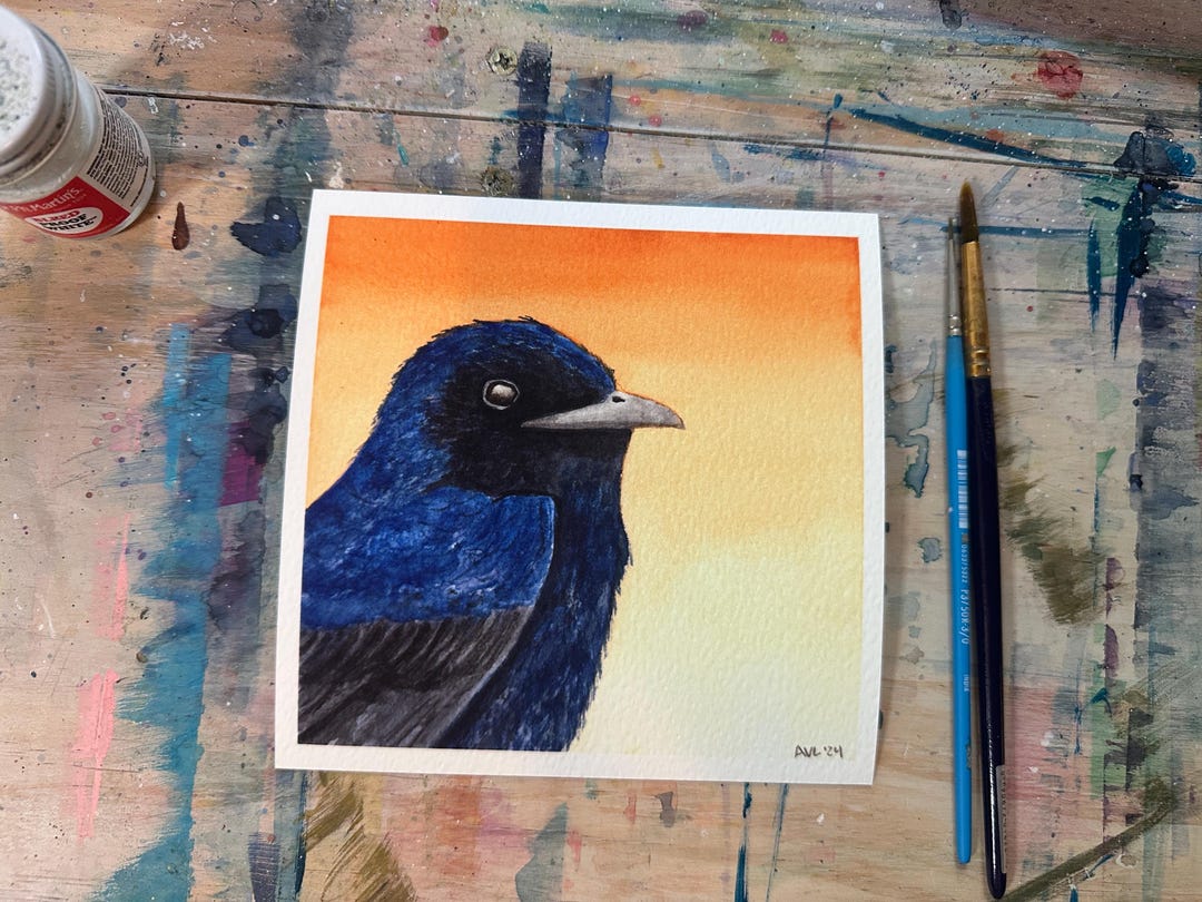 Male Purple Martin Watercolor Painting 6X6” Giclee Print - Etsy