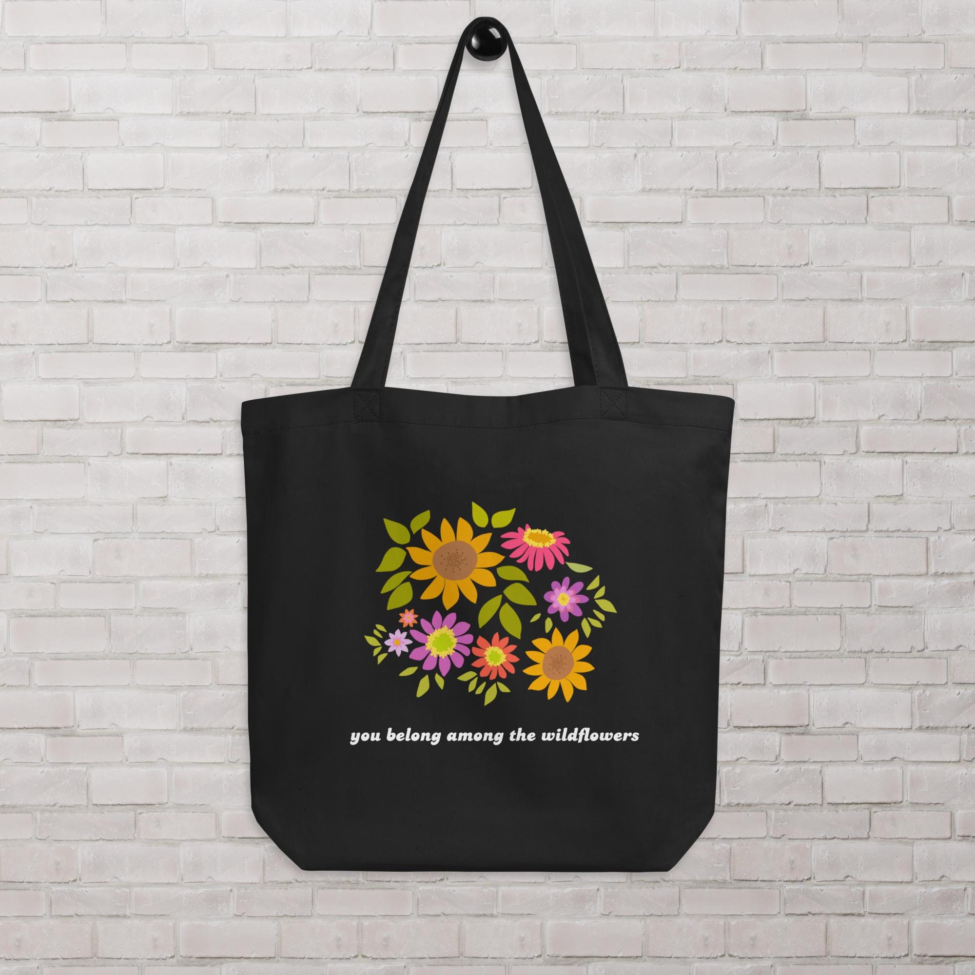 Kazova Wildflower Cotton Canvas Tote Bag Colorful Bouquet Tote Bag