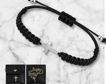 Black Rope Cross Bracelet, Christian Religious Gift