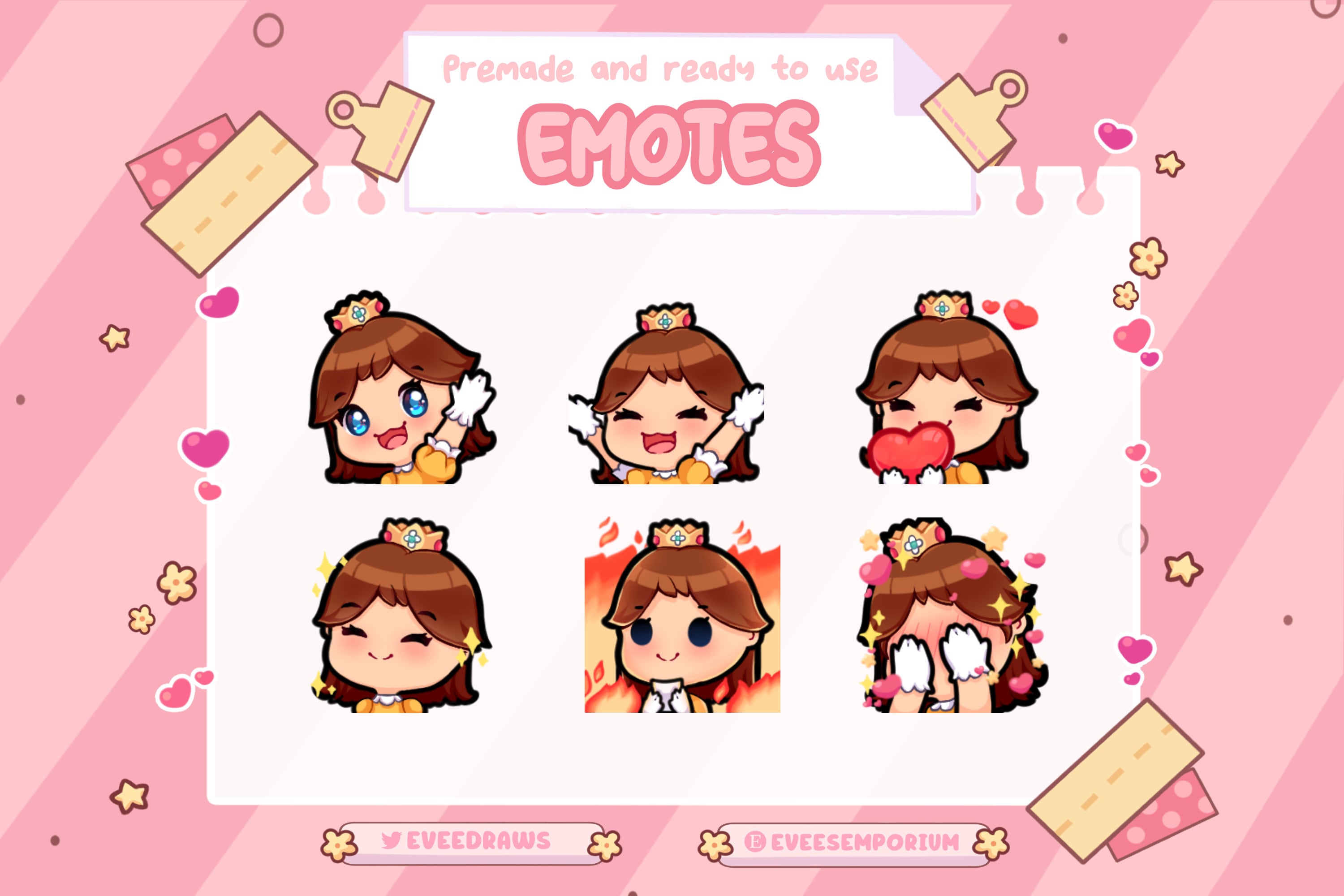 Cute Princess Daisy Emotes / Emojis for Twitch Streamers Etsy UK