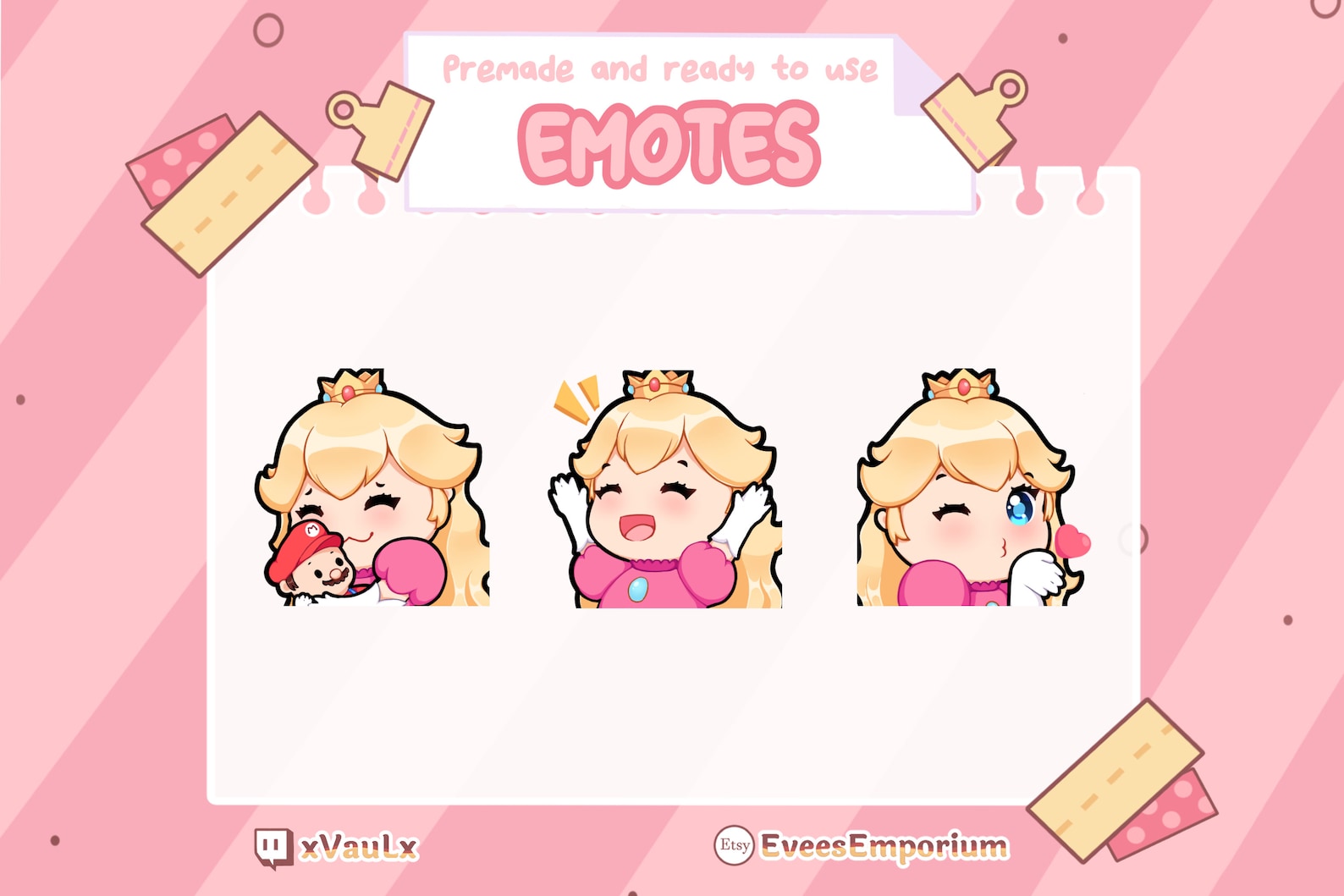 Cute Princess Peach Emotes / Emojis for Twitch Streamers Etsy Canada