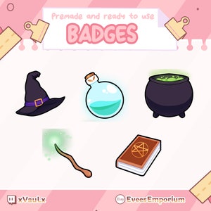 cute witch sub badges / bit badges For twitch streamers, youtubers, discord - instant digital download Cute Halloween spooky sub badges