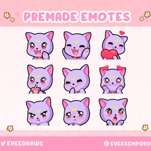 Cute Sailor moon cat emotes / Emojis For twitch streamers, youtubers, discord- instant digital download, wave, heart, giggle, sip, shy