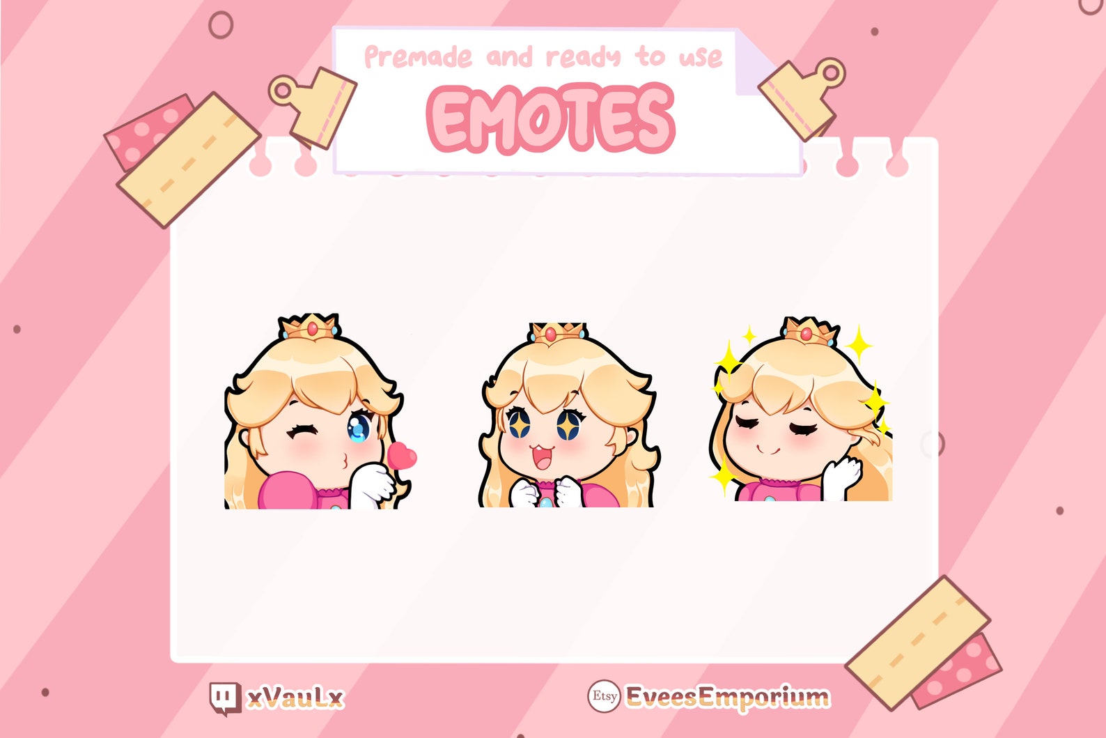 Cute Princess Peach Emotes / Emojis for Twitch Streamers Etsy UK