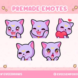 Cute Sailor moon cat emotes / Emojis For twitch streamers, youtubers, discord- instant digital download, wave, heart, giggle,