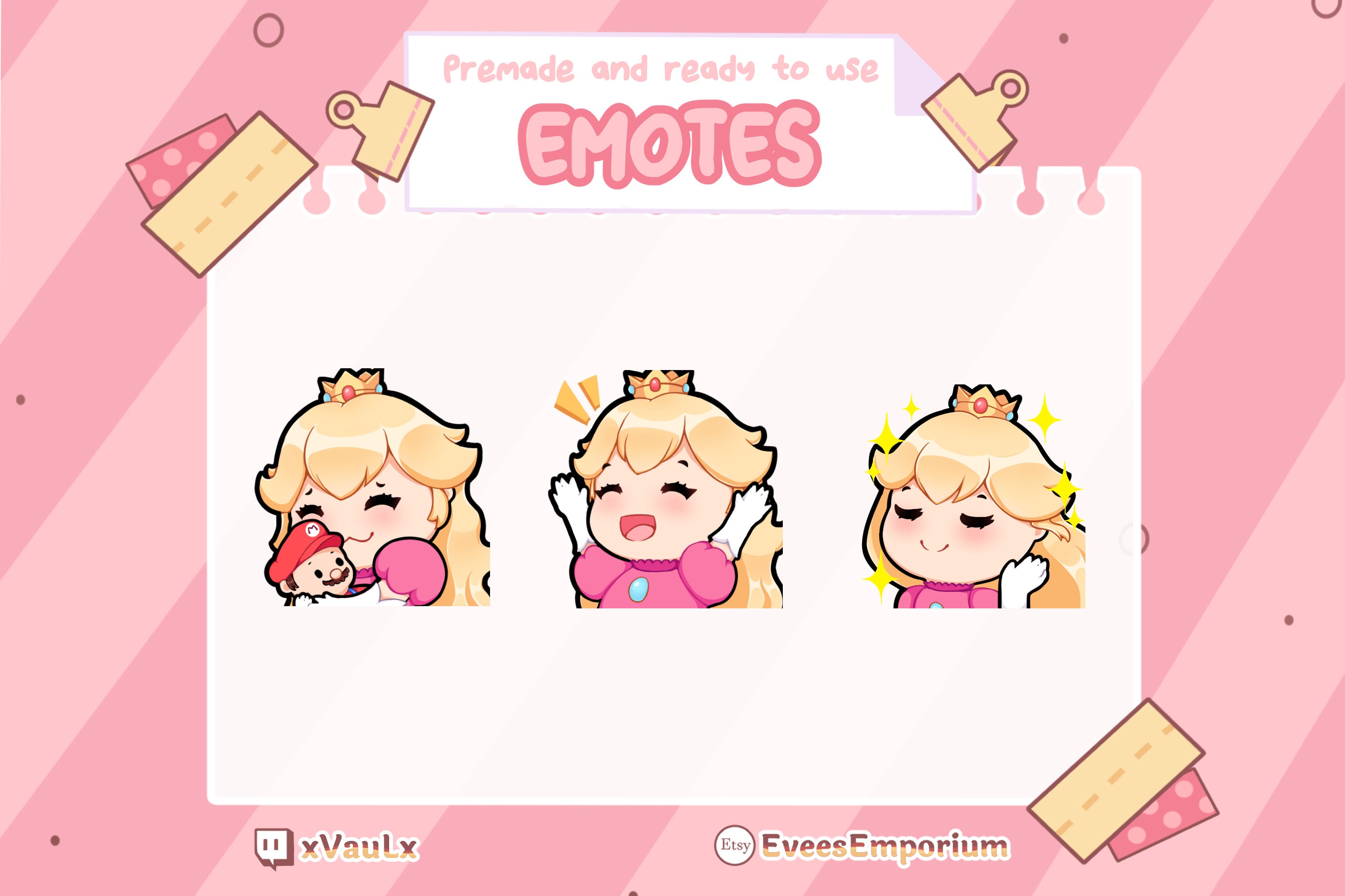 Cute Princess Peach Emotes / Emojis for Twitch Streamers Etsy Singapore