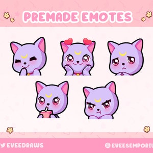 Cute Sailor moon cat emotes / Emojis For twitch streamers, youtubers, discord- instant digital download, wave, heart, giggle,