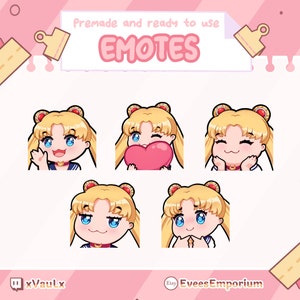 Cute sailor moon emotes / Emojis For twitch streamers, youtubers, discord - instant digital download, Usagi emotes, wave, heart, shy, pout