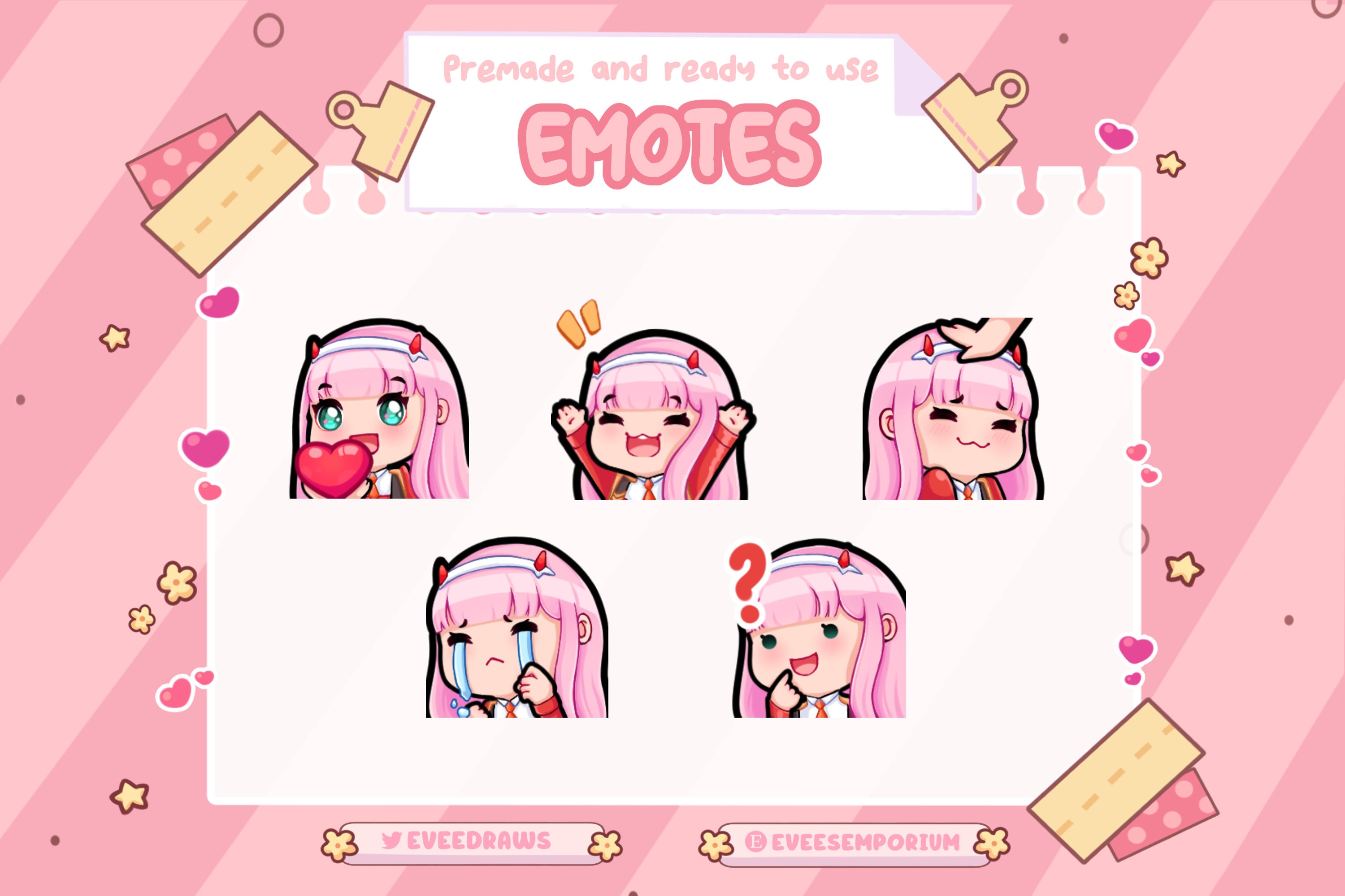 Cute Zero Two Emotes / Emojis for Twitch Streamers, Youtubers, Discord
