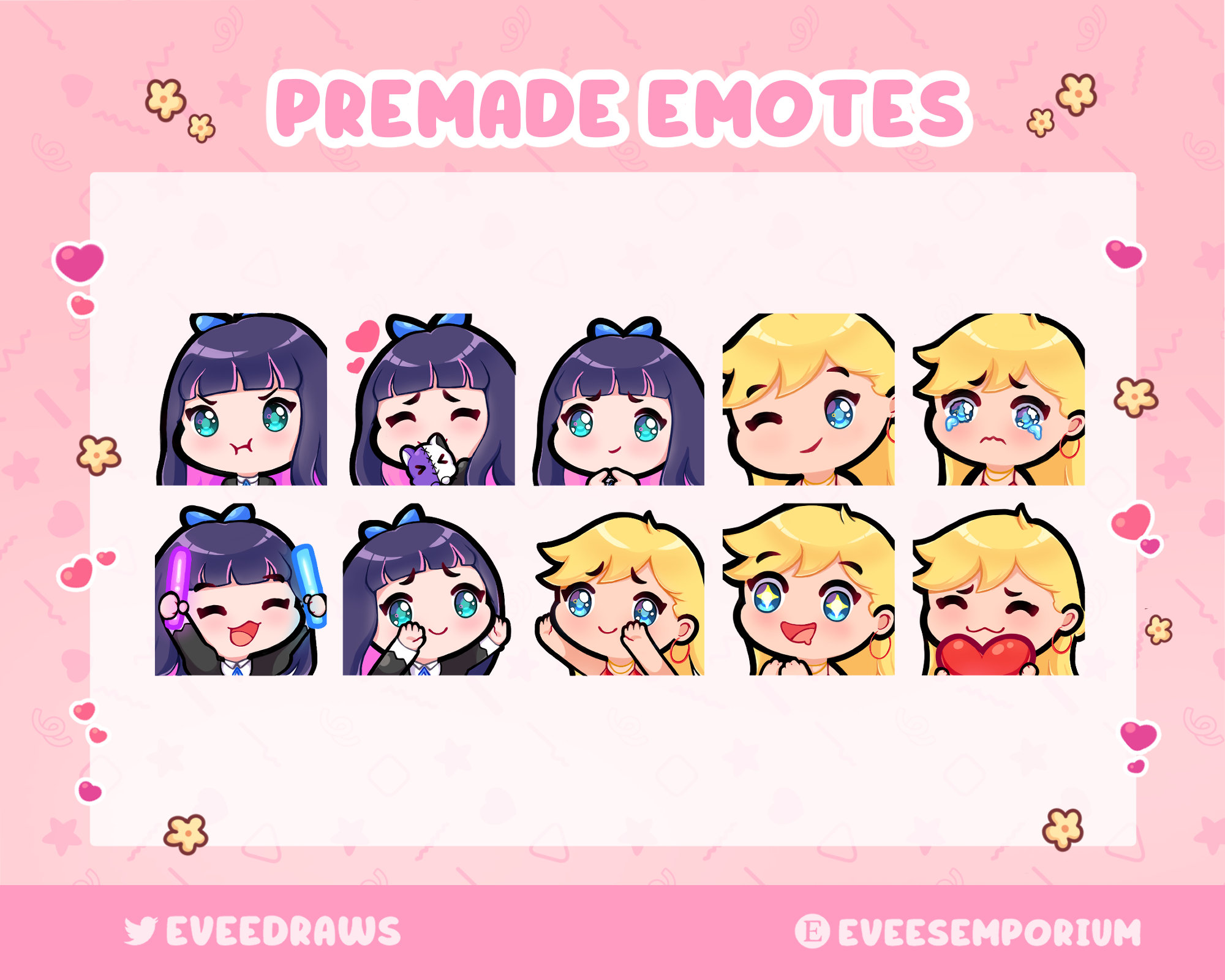 Cute Panty and Stocking Emotes / Emojis for Twitch Streamers, Youtubers
