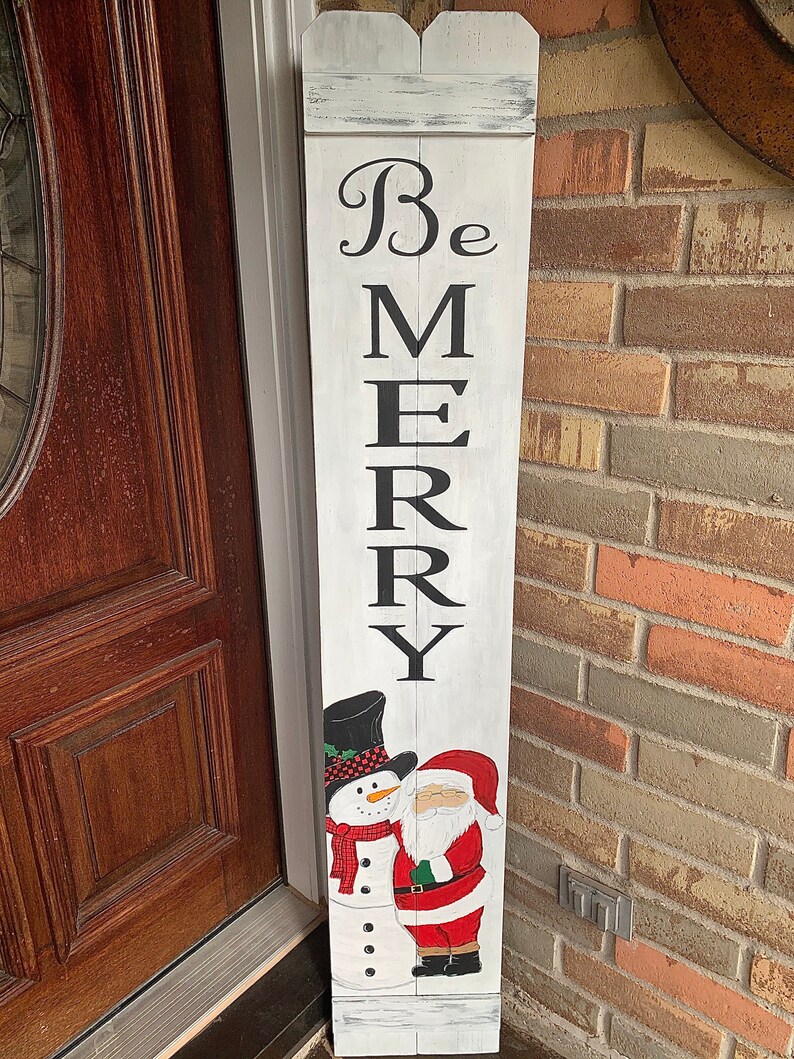 Christmas Porch Leaner Be Merry Santa Claus and Snowman | Etsy