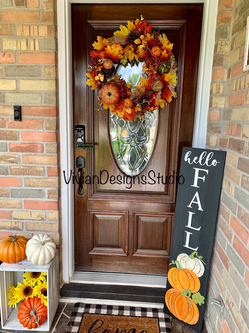 Hello Fall Porch Leanerfront Porch Sign Fall Sign Sunflower Etsy
