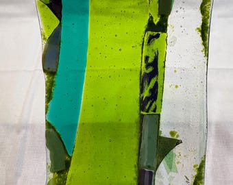 Spoon Rest of Fused Glass Forest in abstract greens.