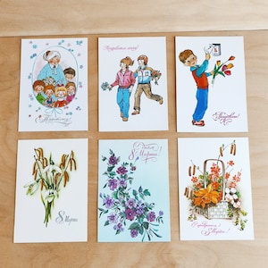 Conjunto de 11 postales coloridas soviéticas antiguas dedicadas a la festividad del 8 de MARZO, tarjetas navideñas soviéticas