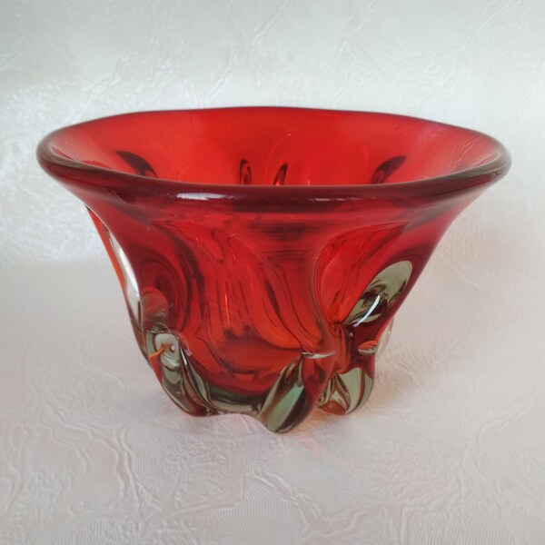 Red Glass Bowl Etsy