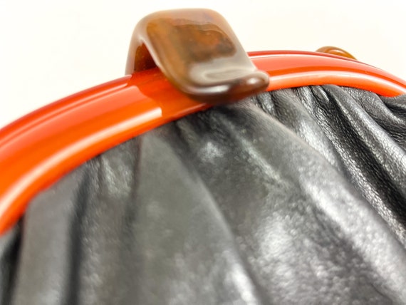Leather and Bakelite Purse with Gold Metal Strap,… - image 8