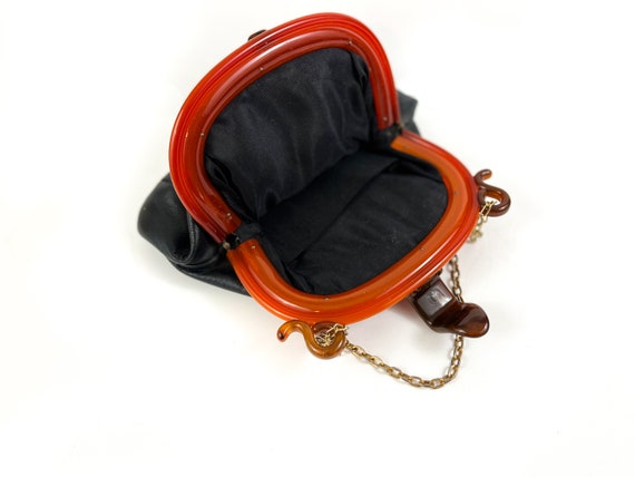 Leather and Bakelite Purse with Gold Metal Strap,… - image 4