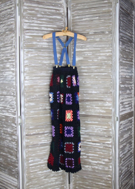 Vtg Bohemian Style Crochet Maxi Skirt with Suspen… - image 1