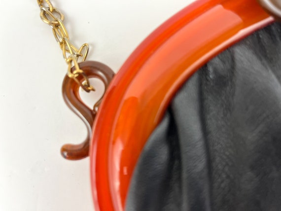 Leather and Bakelite Purse with Gold Metal Strap,… - image 7