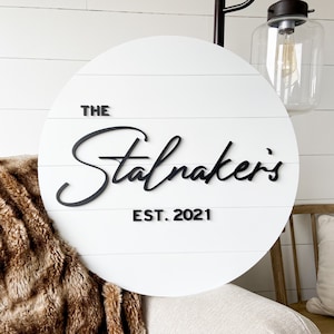 24&quot; Personalized Simple Last Name Established Sign, 3D letter, engraved custom shiplap, family wedding gift, round/circle home decor