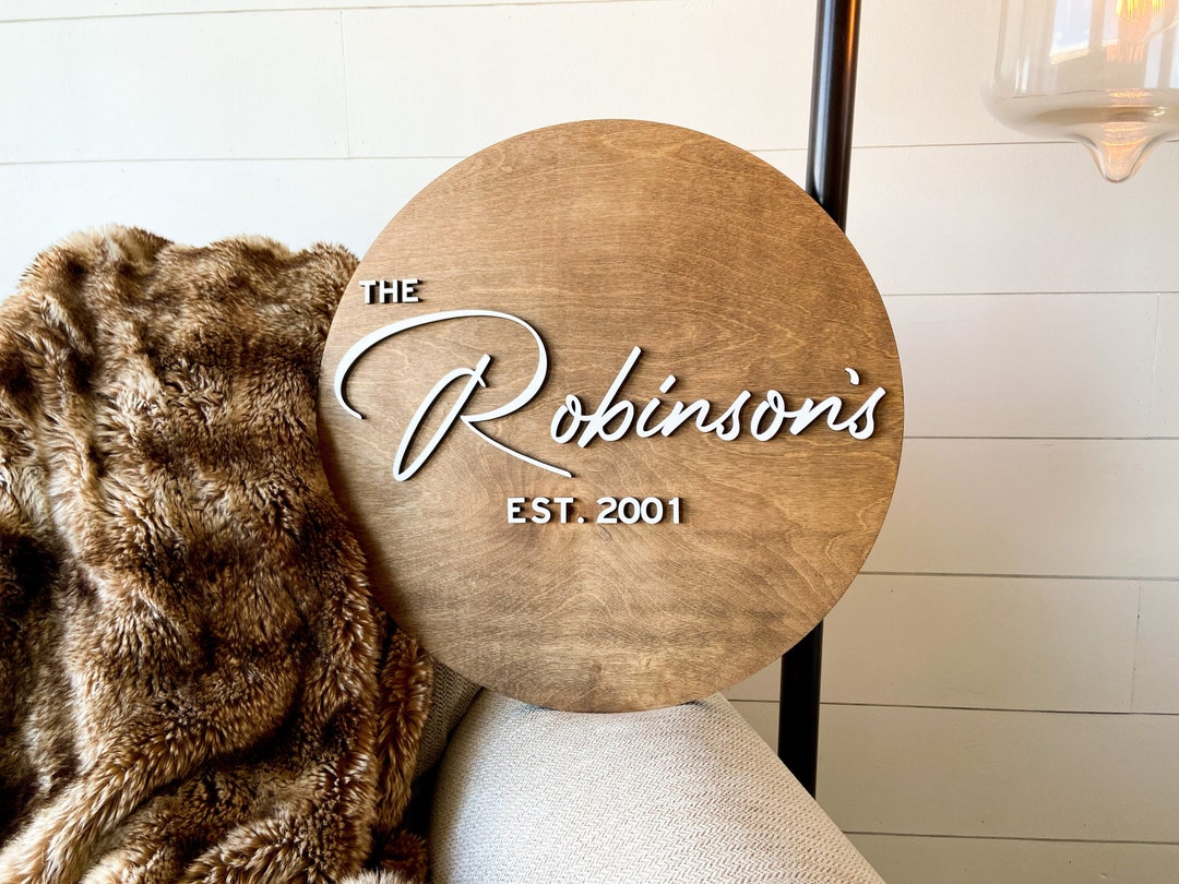 Custom Stained Wood Sign: 3D Lettering, Last Name, Established Year - Etsy