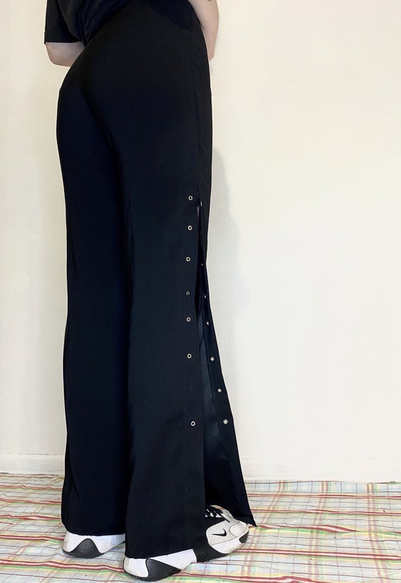 Vintage Womens Black Classic Flare Pants Drawstrin