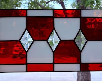 Red and white 16x8 stained glass window
