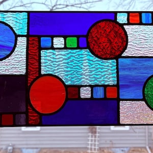 Art Deco Geometric Frank Lloyd Wright inspired  design stained glass window panel