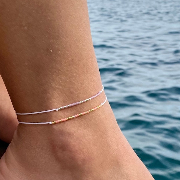 Morse code custom ankle bracelet, String beaded anklet, Personalized anniversary gift for couple