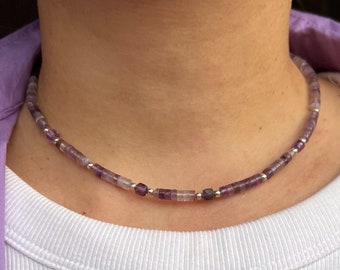 Beaded amethyst choker, Everyday beaded gemstone necklace jewelry gift