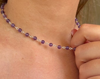 Handmade Amethyst Rosary Necklace – Spiritual Beaded Choker