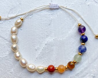 Stone bracelet, Chakra bead pearl bracelet, Handmade protection zodiac jewelry yoga gift