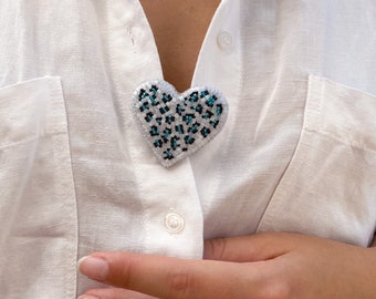 Handmade heart lesbian jewelry brooch, Embroider beaded pin