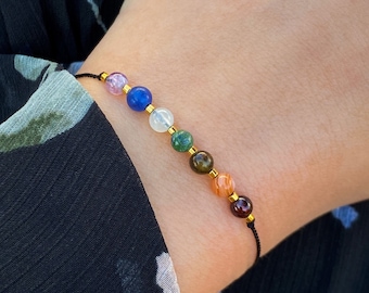 7 Chakra Gemstone Bracelet, Adjustable Spiritual Yoga Jewelry, Unisex Meditation Accessory