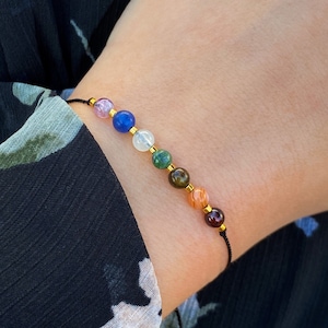 7 Chakra Stone Bracelet for Women - Dainty Yoga Gemstone Beads, Crystal Healing Gift Jewelry