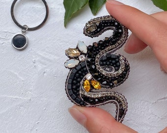 Broche de serpiente hecho a mano bordado pin rhinestone joyería con cristales Swarovski