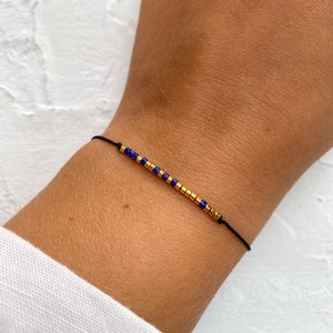 Pulsera de cuentas de seda con código Morse personalizada, delicada pulsera de hilo, regalo de aniversario personalizado