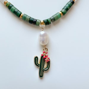 Collier en pierre perle de jade cactus avec perle baroque, tour de cou pour cadeau de bijoux à porter au quotidien image 10