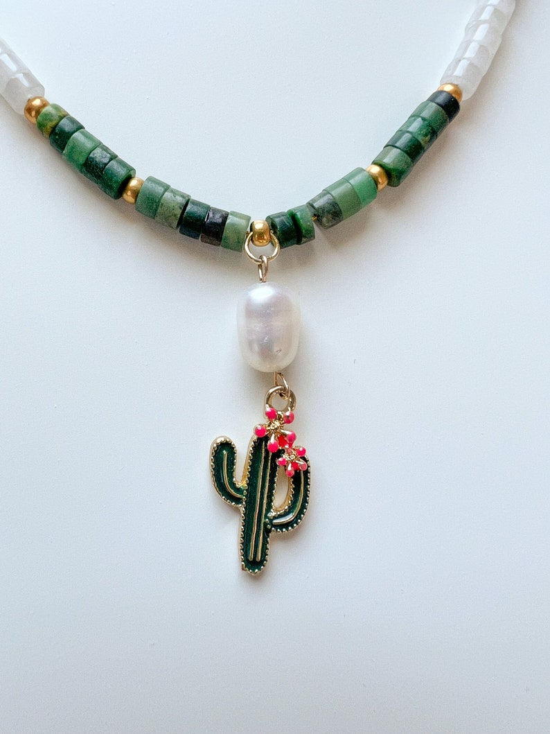 Collier en pierre perle de jade cactus avec perle baroque, tour de cou pour cadeau de bijoux à porter au quotidien image 10