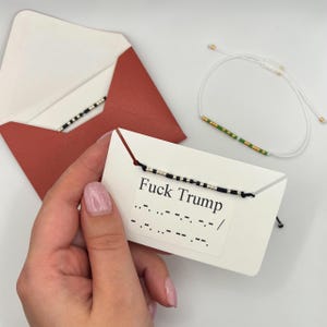 Pulsera de código morse "Fuck Trump": joyería con mensaje político, regalo de protesta, pulsera minimalista ajustable para hombre, mensaje personalizado disponible