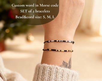 Custom Morse Code Bracelet Set – Christmas Matching anniversary Couples Gift, Hidden Message Jewelry, Personalized for Him