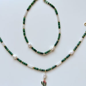 Collier en pierre perle de jade cactus avec perle baroque, tour de cou pour cadeau de bijoux à porter au quotidien image 5
