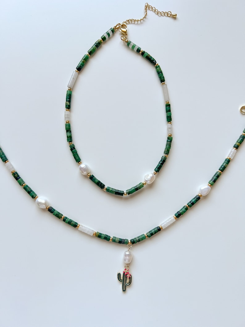 Collier en pierre perle de jade cactus avec perle baroque, tour de cou pour cadeau de bijoux à porter au quotidien image 5