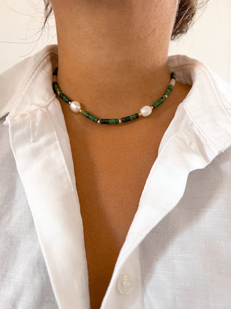 Collier en pierre perle de jade cactus avec perle baroque, tour de cou pour cadeau de bijoux à porter au quotidien image 2