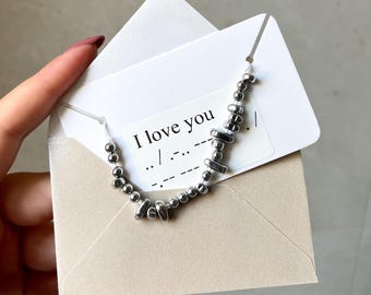 Personalized Morse Code Bracelet, Natural Hematite, Secret Message Jewelry, Adjustable Unisex Accessory