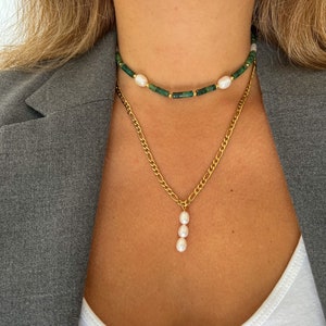 Collier en pierre perle de jade cactus avec perle baroque, tour de cou pour cadeau de bijoux à porter au quotidien image 4