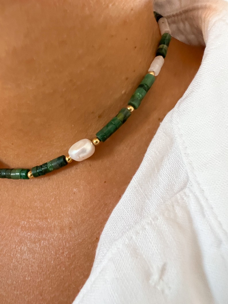 Collier en pierre perle de jade cactus avec perle baroque, tour de cou pour cadeau de bijoux à porter au quotidien image 6